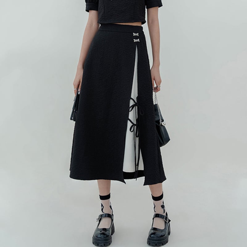 [LOVEHEYNEW Series] ★China style skirt★ Bottoms Slit Color scheme Black Black SML Slimming Easy to match