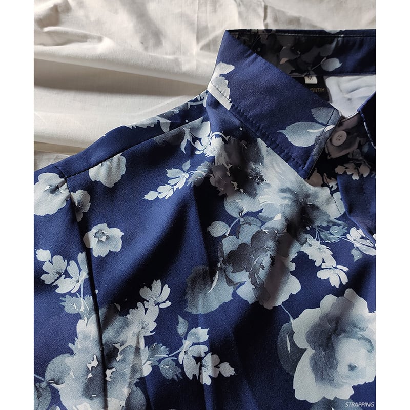 [STRAPPING Series]★Shirt★ 2color Tops Print Unisex Men's Spring Clothes Autumn Clothes Thin Floral Pattern Blue White