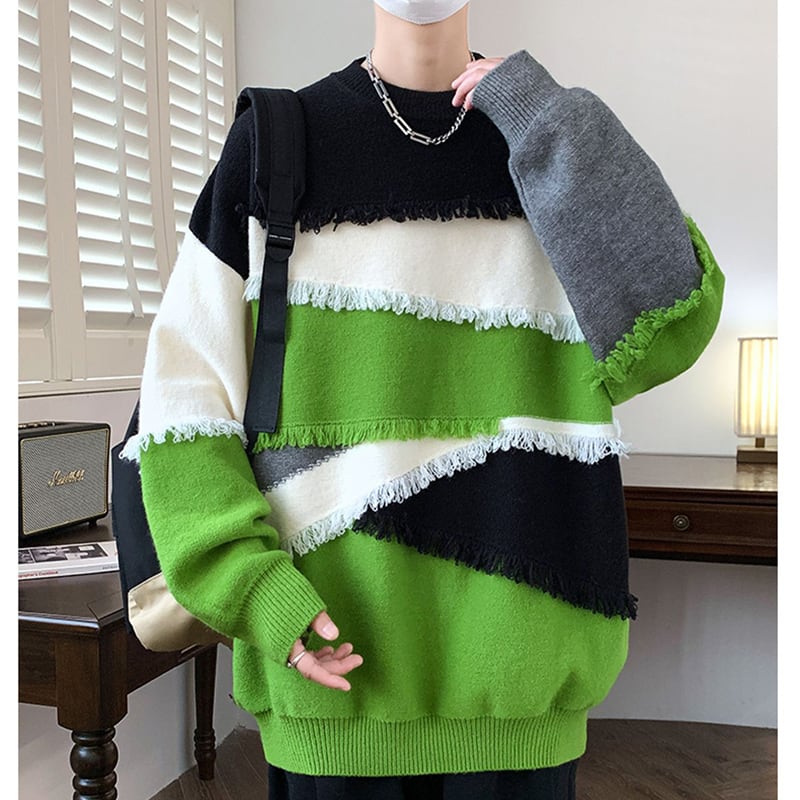 [ZUOFEILI Series] ★Sweater★ 5color Tops Unisex Men's Large Size Switching Color Scheme Stylish