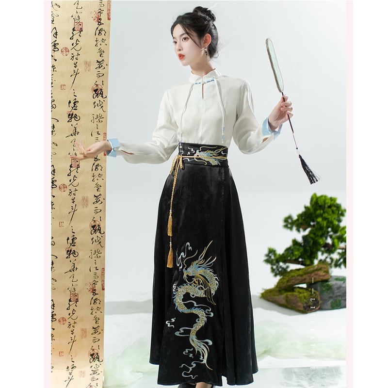 [BAIRIMENG Series]★Chinese style skirt★ Skirt Bottoms Hanfu skirt Black Black