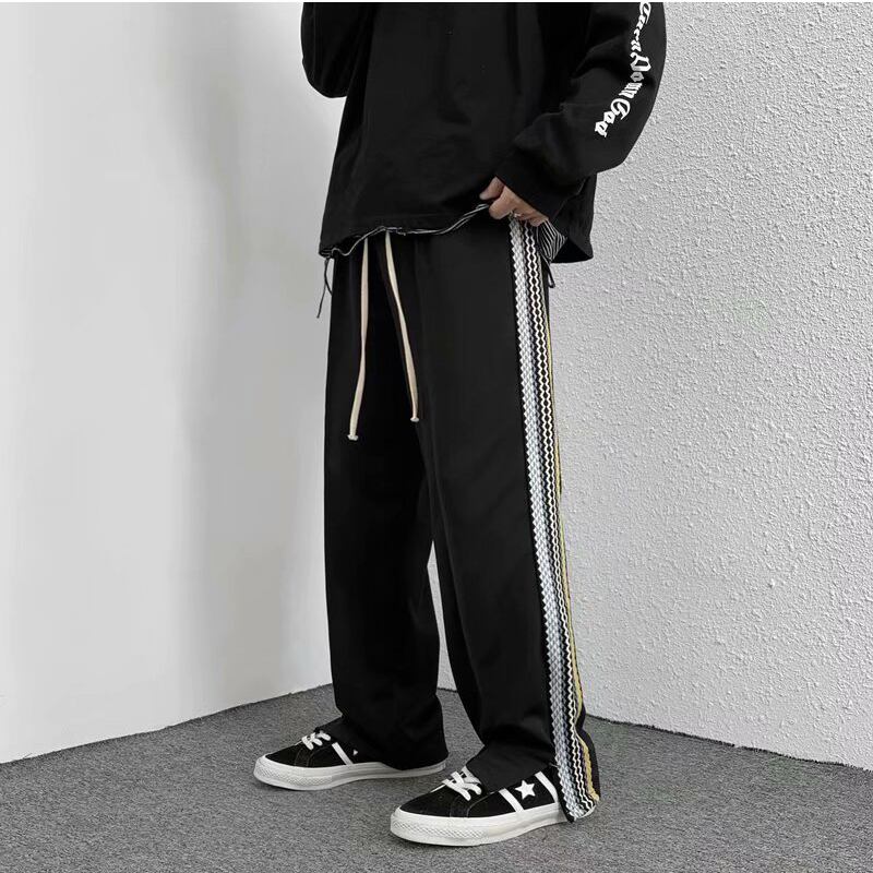 [Leonbinno Series] ★Pants★ Newly added brushed lining type Casual pants Slit Vertical stripes Striped pattern Black Black ML XL 2XL