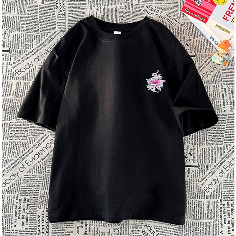 [BIGEMAN Series]★T-shirt★ 3color Tops Short Sleeve T-shirt Unisex Men's Large Size Star Black White Coffee Color