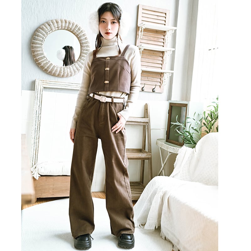 [Kokaisha---Jiku Brownma Series] ★Denim pants with belt★ Brushed lining, thick bottoms, pants, cotton, easy to match