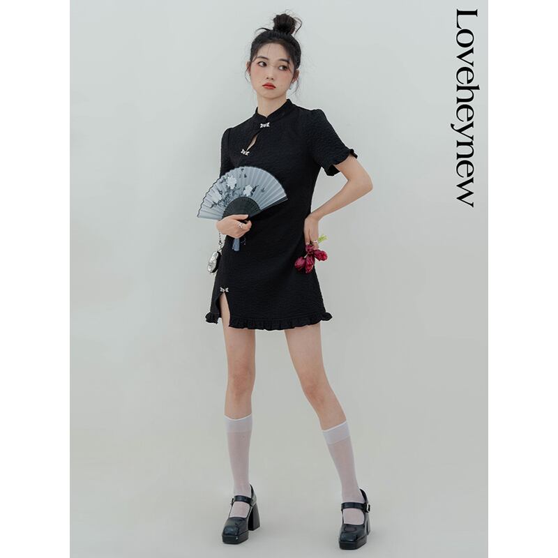 [LOVEHEYNEW Series] ★Mini-length Chinese dress★ Cute Chinese clothing Black Black Girls' night out Date Original