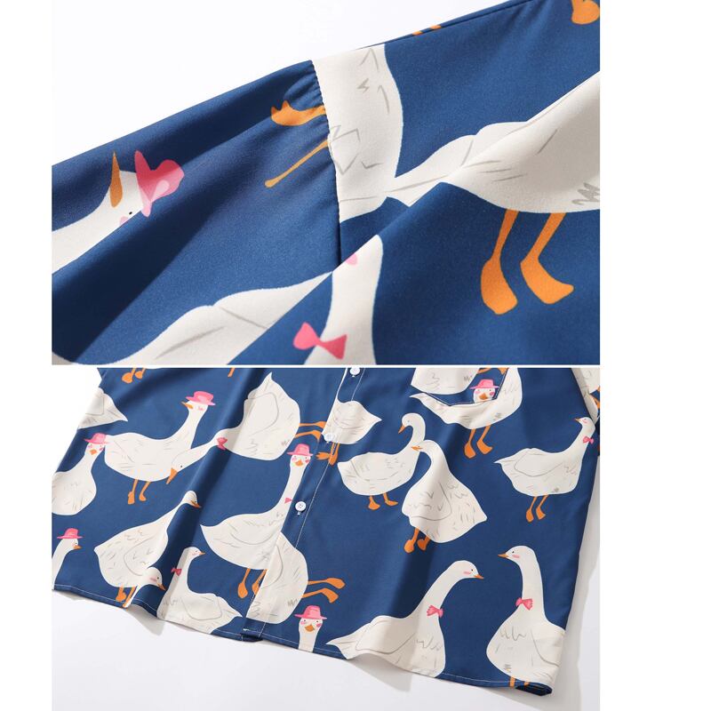 [MOISHE TIDE Series]★Shirt★ 3color Print Animal Pattern Summer Unisex Blue Red Light Gray Loose