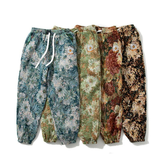 [Small Trouble Series]★China Style Pants★ 4color Oil Painting Style Floral Pattern Bottoms Unisex Men's Large Size