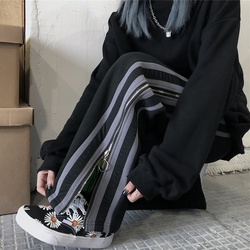 [Style Series]★Trousers★ Casual pants, unisex, brushed lining available, vertical stripes, gaucho pants, gaucho black, black