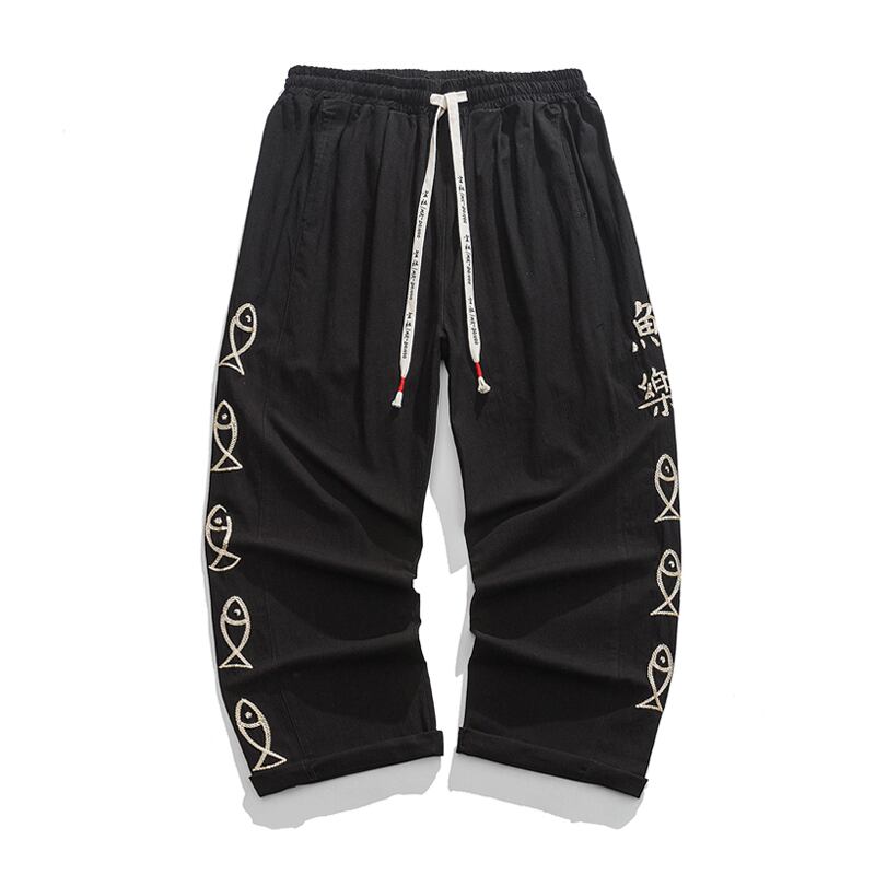 [TAOHUAYUAN Series]★China style trousers★ 3color bottoms trousers casual pants unisex men's large size fish nine-quarter length