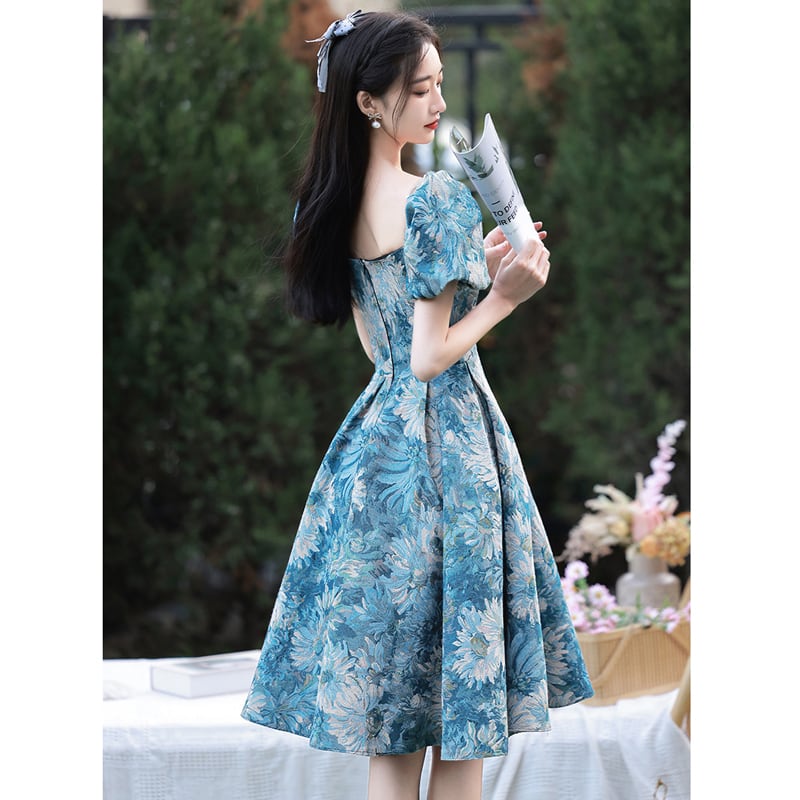 [MILA Series] ★Party Dress★ One Piece Oil Painting Style Coming of Age Ceremony Photography Wedding Blue Blue 7 Sizes