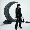 Load image into Gallery viewer, [chicsky---Kurono Series] ★Casual Pants★ Bottoms Black Black Chain Rose SML Slimming Wear
