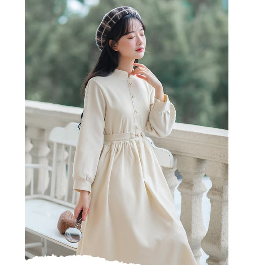 [Han Xuanwei Series]★China style dress★Stand neck literary style Spring clothes Autumn clothes Plain Cute S M L XL