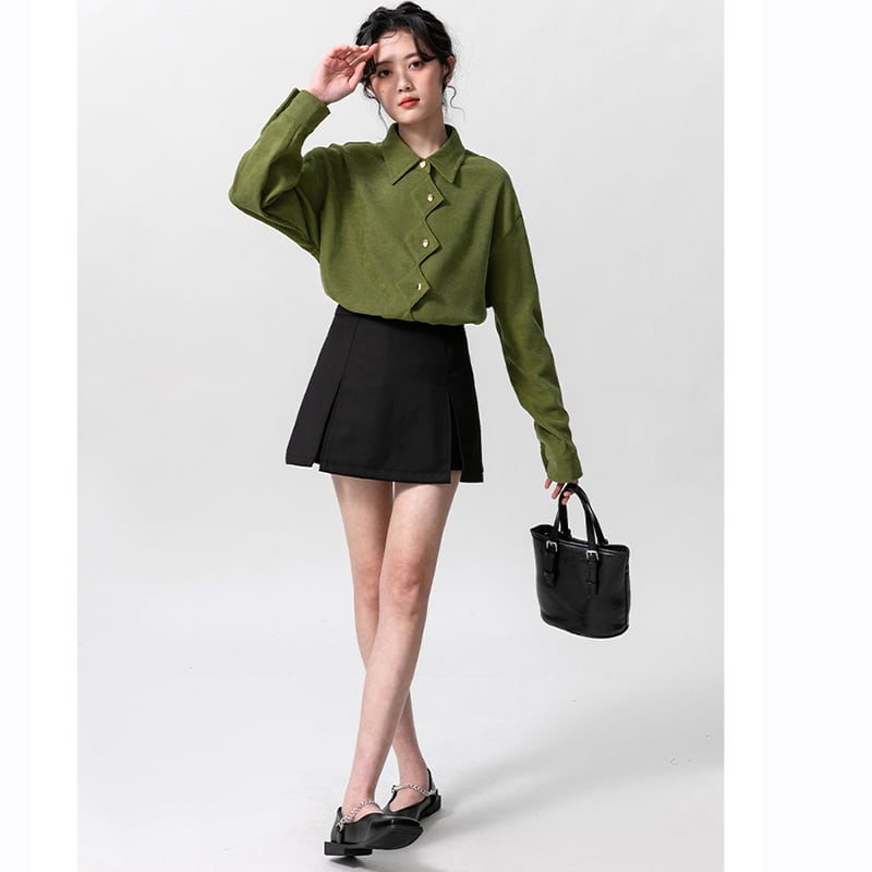 [WEIWU Series] ★Shirt★ Tops, stylish design, women's, trendy, fashionable, SML, green