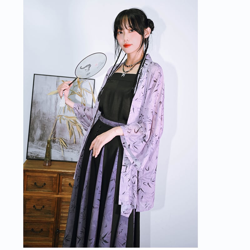 [Kokaisha --- Bamboo Series] ★China-style happi coat★ Thin outerwear Sun protection chiffon Original Purple