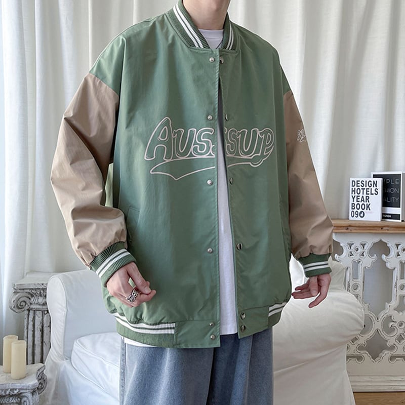 [HKHB Series]★Jacket★ 3color Stadium Jacket Outerwear Unisex Men's Large Size Black Green Beige