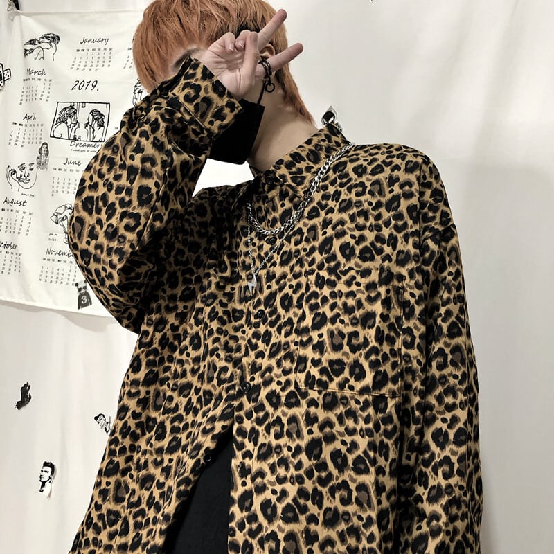 [MGJM Series]★Leopard print shirt★ Tops, long sleeve shirt, unisex, men's leopard print, easy to match, fashion