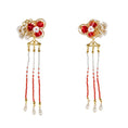 Load image into Gallery viewer, [Ome Anka Series]★China Hair Ornament★Hairpin Pair Coming of Age Ceremony Chinese Clothing Fringe Accessory Handmade Ornament Red Flower
