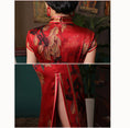 Load image into Gallery viewer, [Four Little Sisters Series] ★Luxury Silk Cheongsam Dress★ One Piece Short Sleeve Slit Red Red Slimming Wear
