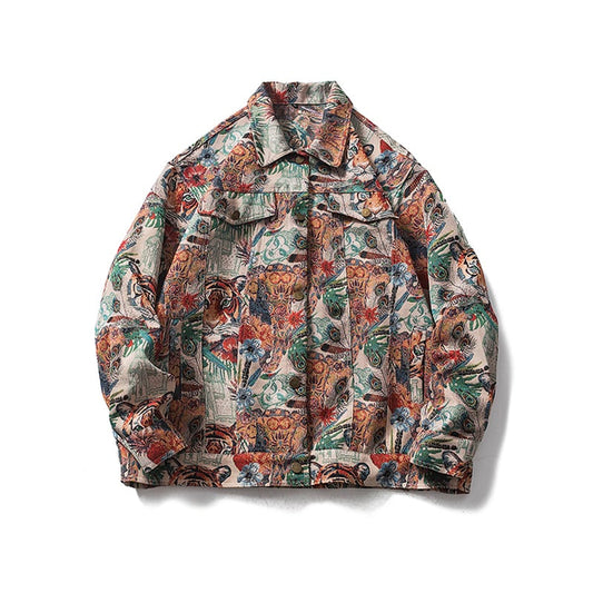 [MMstudios Series] ★Jacket★ Outerwear Unisex Men's Floral Pattern Retro Tiger Pattern Dora Design