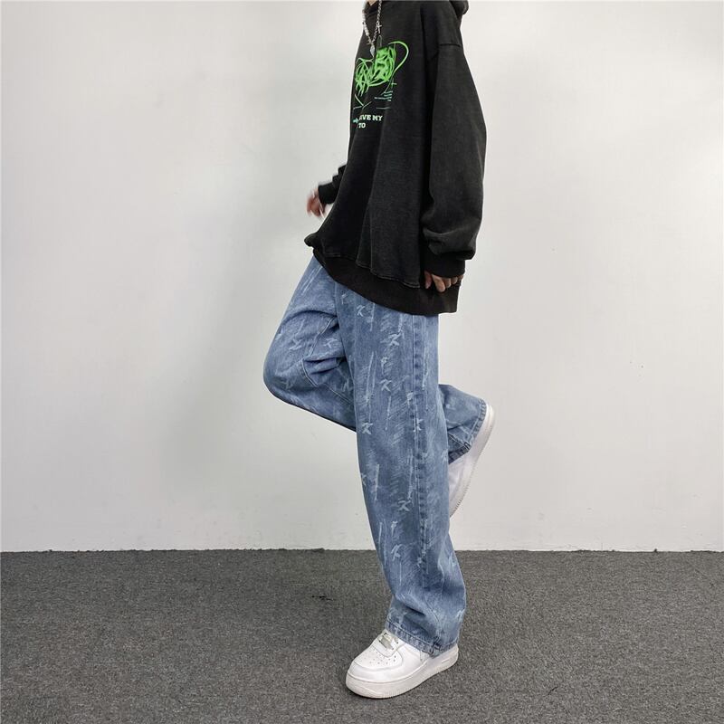 [MGJM Series]★Denim Pants★ Bottoms Unisex Men's Trousers Blue Blue Print Easy to Match