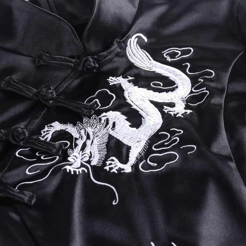 [DARK ANGEL Series]★China Dress★ One Piece Chinese Clothes Performance Clothes Embroidered Long Length SML Black Black