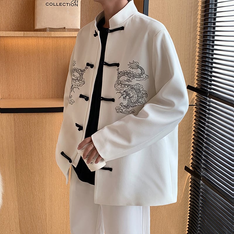 [PVPVPV Series] ★China Style Outer★ Jacket Unisex Men's China Button Dragon Black White