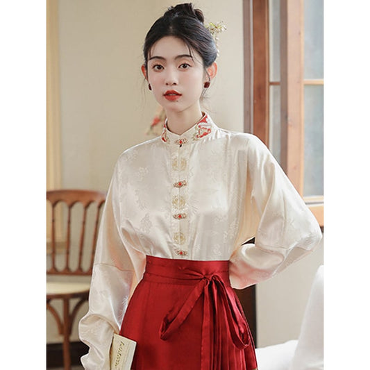 [Qie Jia Series] ★Chinese style shirt★ Temperament enhancing tops, long sleeve shirts, Chinese clothes, easy to match, retro