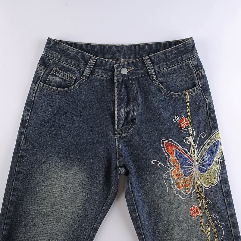 [ROCK MORE Series] ★Denim Pants★ Bottoms Butterfly Fashion Ladies Blue Blue SML Easy to match