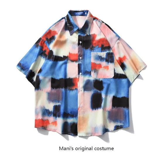 [NF Series]★Shirt★ Short sleeve shirt tops print graffiti color unisex men's thin cool ML XL 2XL