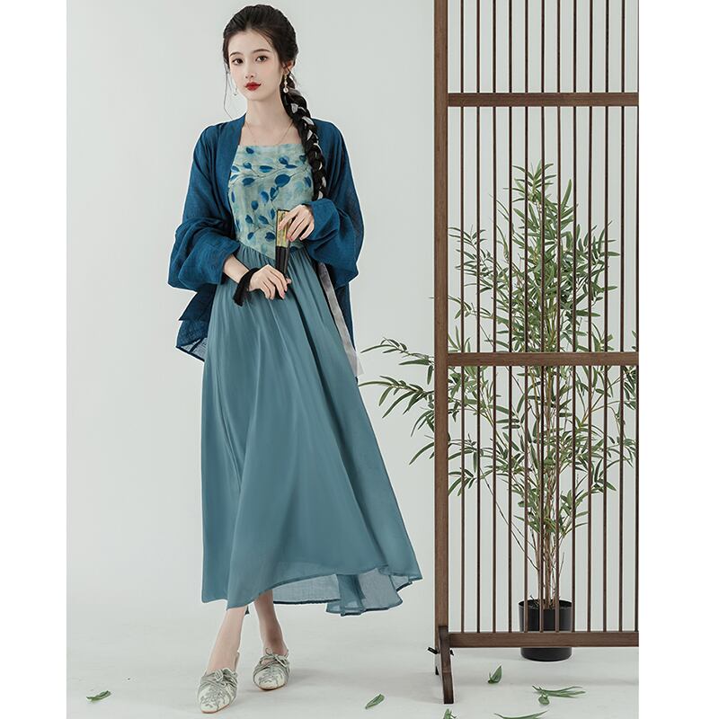 [YIYUN Series] ★Chinese style setup★ 2-piece set Happi coat + hanging dress Chinese clothes Blue Blue