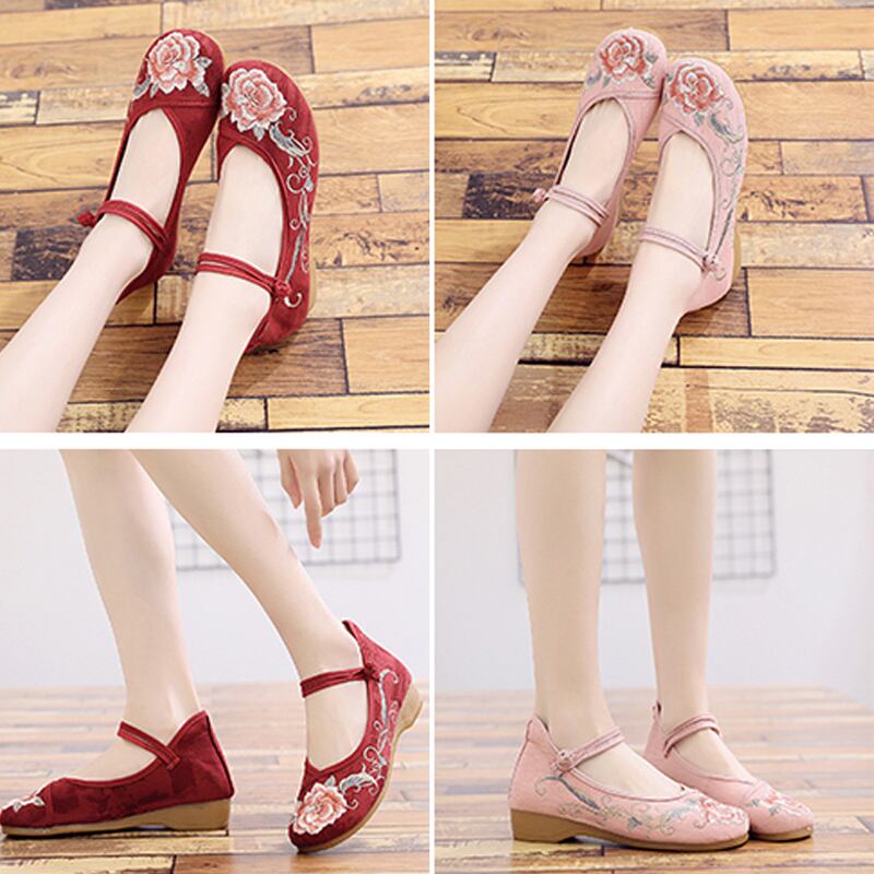 4 colors, embroidered shoes, handmade shoes, Chinese shoes, Chinese style buttons, size 35-41, white, pink, wine red, black, 3cm heel