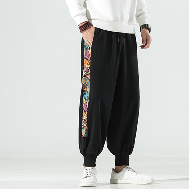 [MOWENZHAI Series] ★China style pants★ 2color casual pants switching unisex men's black black