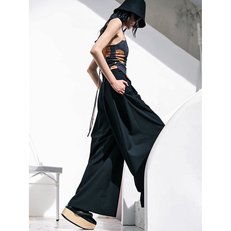 [Daiseiryusu Series] ★Pants★ Bottoms Casual Pants Black Black High Waist Slimming Plain