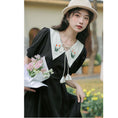 Load image into Gallery viewer, [Shukunsho Series] ★One Piece★ Embroidery 2color Short Sleeve Literary Style Cute Date Green Black Black Green
