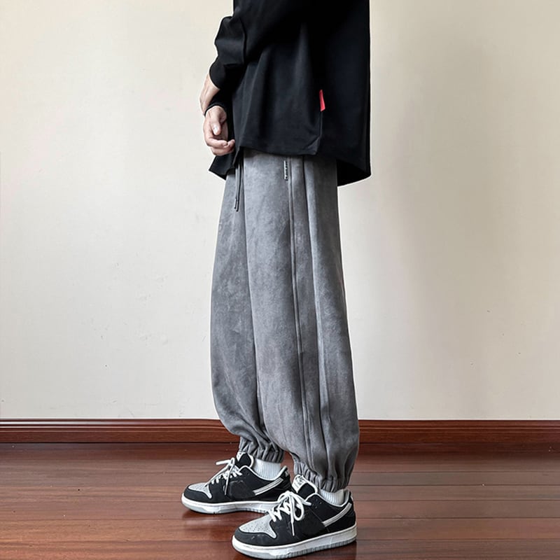 [PPDJ Series]★Casual Pants★ Regular type or brushed lining type 2color Bottoms Trousers Suede Unisex Men's Gray Black