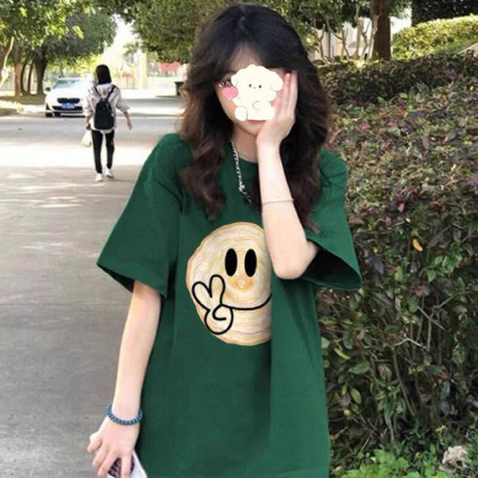 【SENSUシリーズ】★Tシャツ★ 半袖 トップス 男女兼用 メンズ カートゥーン 青春 グリーン 緑 合わせやすい