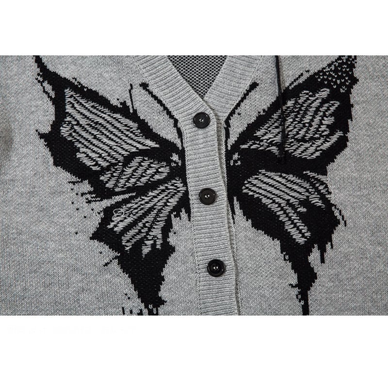 [KKYESIOU Series]★Sweater★ 2color Cardigan Tops Unisex Men's Butterfly Black Gray