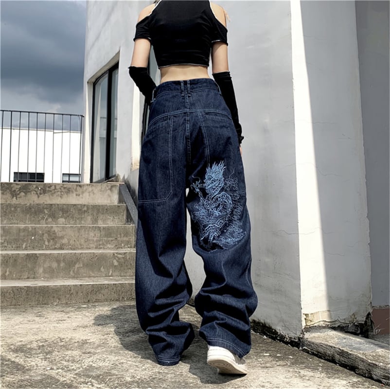 [Miyakoya Series]★Denim Pants★ Trousers Bottoms Dragon, Golden Dragon, Silver Dragon Embroidered Gaucho Pants Gaucho