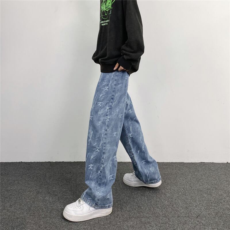 [MGJM Series]★Denim Pants★ Bottoms Unisex Men's Trousers Blue Blue Print Easy to Match