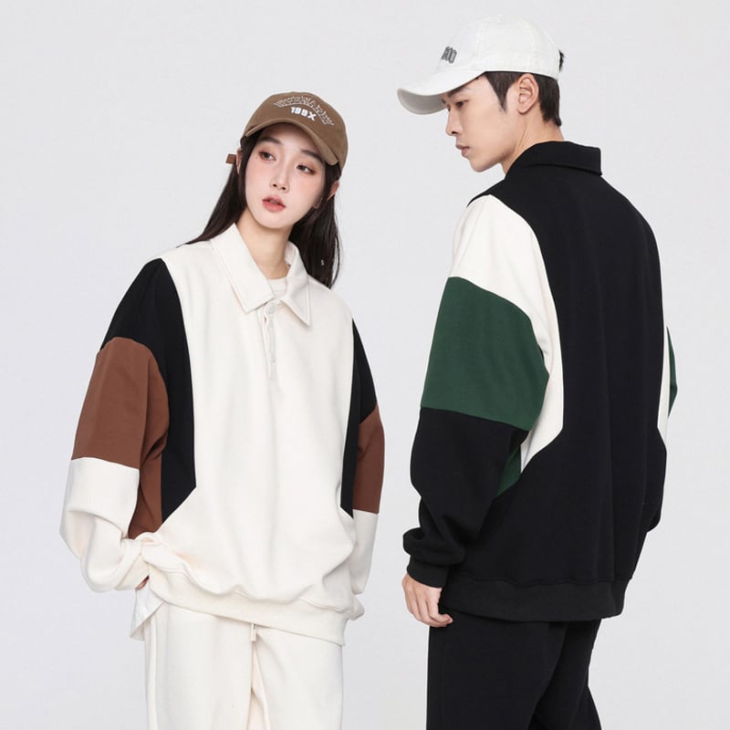 [DLSJ Series] ★Tops★ 4color POLO neck unisex men's long sleeve tops Color scheme black green white brown