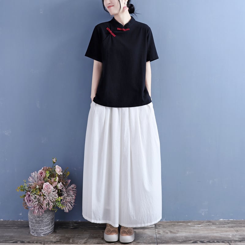 [Qing series]★Chinese style tops★ 3color color scheme Chinese clothes summer improved Tang clothes retro navy black white