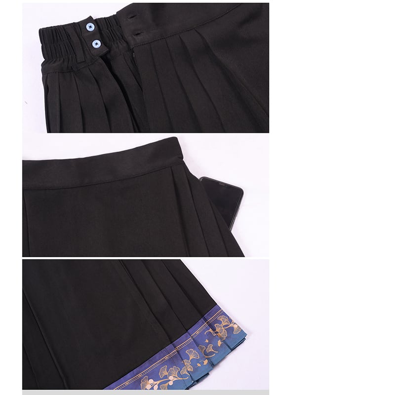 [Kokaisha --- Leaf Collection Series] ★Chinese style skirt★ Bottoms Hanfu skirt Switching Black Black