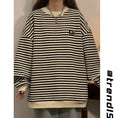 Load image into Gallery viewer, [BIGEMAN Series] ★Tops★ 2color Horizontal striped pattern long sleeve tops Unisex Men's Large size Black Coffee color
