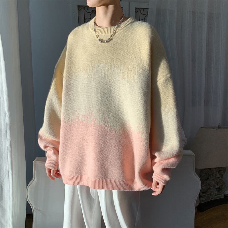 [Bungei Fusha Series] ★Sweater★ 3color knit tops Unisex Men's Oil painting style Color scheme ML XL 2XL