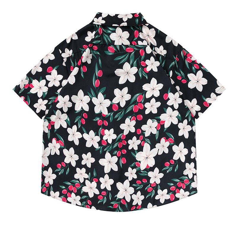 [TRAVEL ISSUANCE Series] ★Retro Shirt★ Floral Shirt 2color Blue or Black Print Unisex Men's Beach Travel Photography