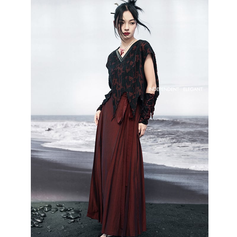 [Da Qinglong Shu Series] ★China style skirt★ Designed bottoms Hanfu skirt original wine red