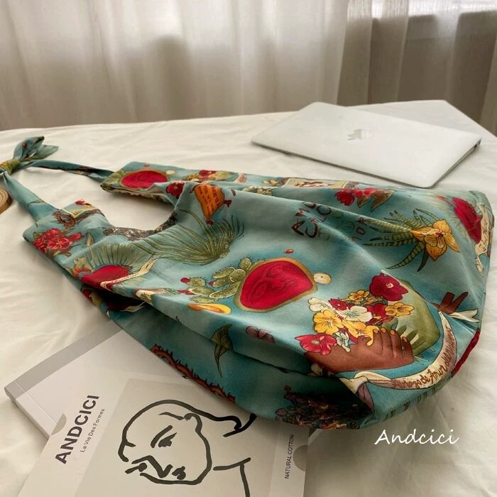 [ANDCICI Series] ★China style bag★ Floral print retro commuting office large capacity unique green green