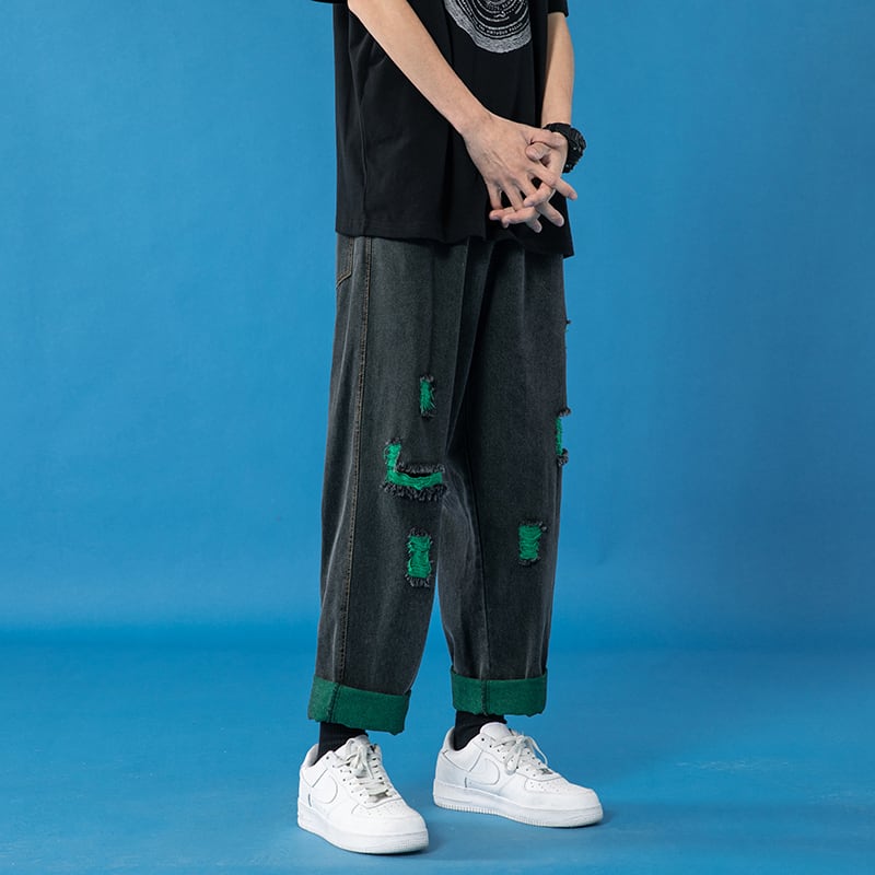 [XUNJIA series]★Denim pants★ 2color bottoms pants unisex men's large size color scheme black blue