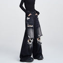 [EDX Series]★Denim Pants★ 2color Bottoms Unisex Men's Black Blue Distressed Easy to Match