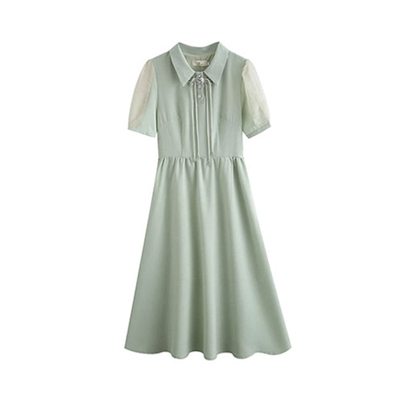 [NANMOSEN Series] ★China style dress★ Short sleeve dress, China button, cute, improves temperament, green