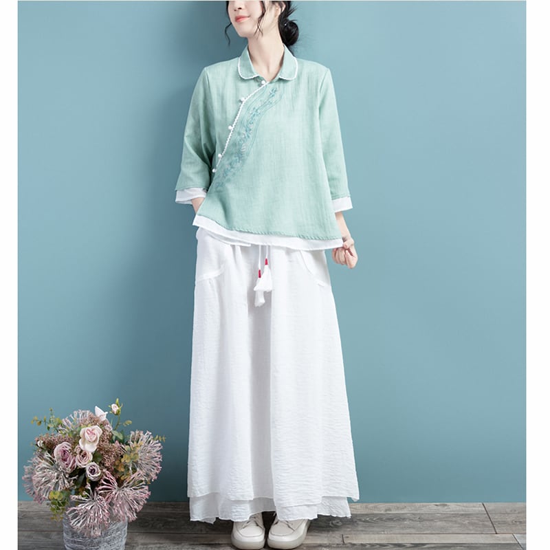 [Qing Series]★China style tops★ 5color Summer Embroidery Blue Green Gray White Purple Pink